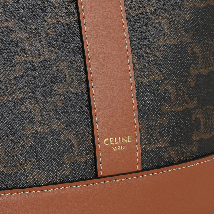 CELINE Триумф искусственная кожа с натуральной кожаной ведерко сумка через плечо кроссбоди маленькая женская рыжевато-коричневая — фото 4