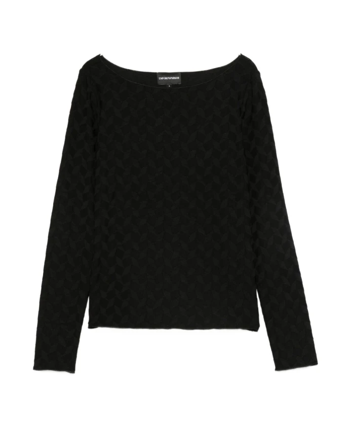 

Черный свитер с вырезом-лодочкой, геометрический узор. Emporio Armani, черный