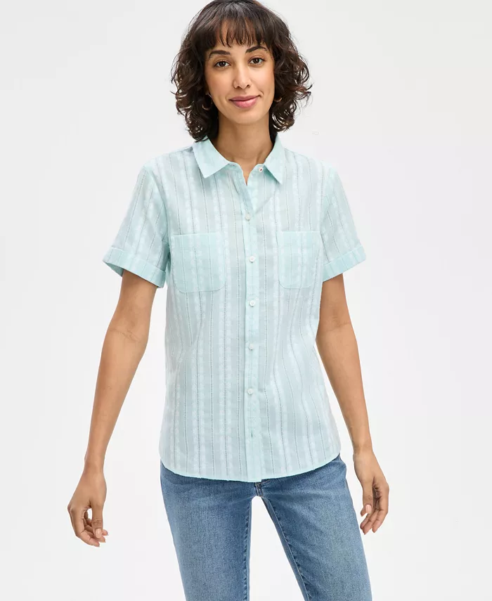 

Женская хлопковая рубашка Jasmin Jacquard в стиле кэмп Nautica Jeans, синий