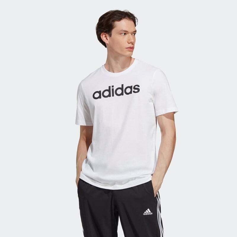 

Мужская футболка Essentials из одинарного джерси с линейной вышивкой логотипа Adidas, белый