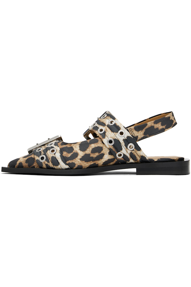 Женские балетки с пряжкой из сатина Ganni, цвет leopard — фото 3