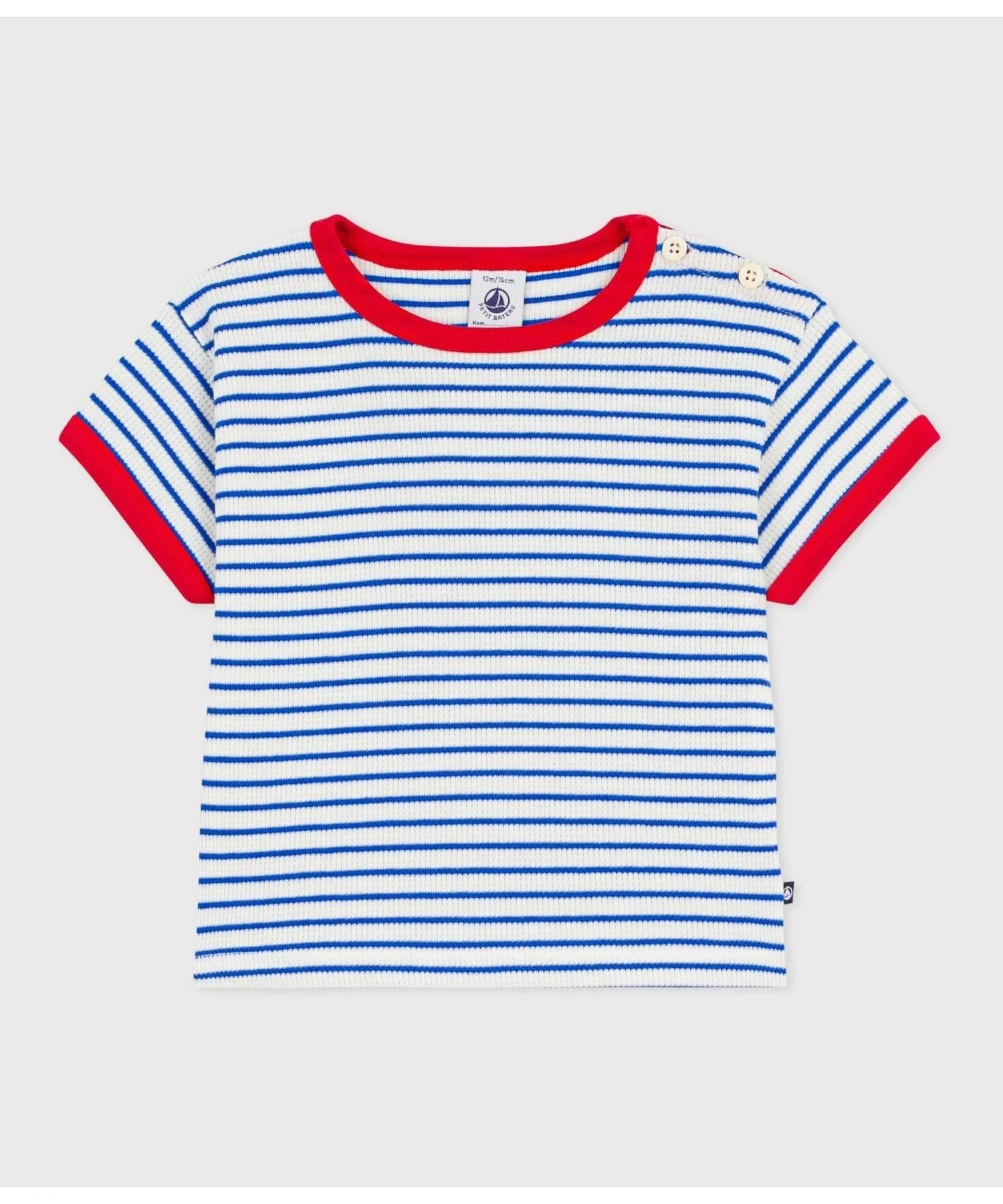 Полосатая футболка с коротким рукавом PETIT BATEAU, Off-white/blue