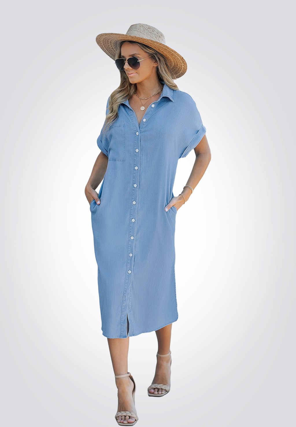 

Платье из денима BUTTON DOWN Cupshe, цвет Blue Denim