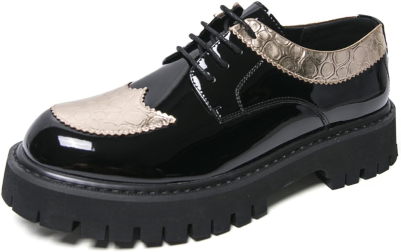 

Мужские черные оксфорды из лакированной кожи с шнуровкой, классический дизайн с закругленным носком, текстурированным узором под крокодила, двухцветной толстой подошвой, для делового костюма, свадебных церемоний и официальных мероприятий Psieicw...