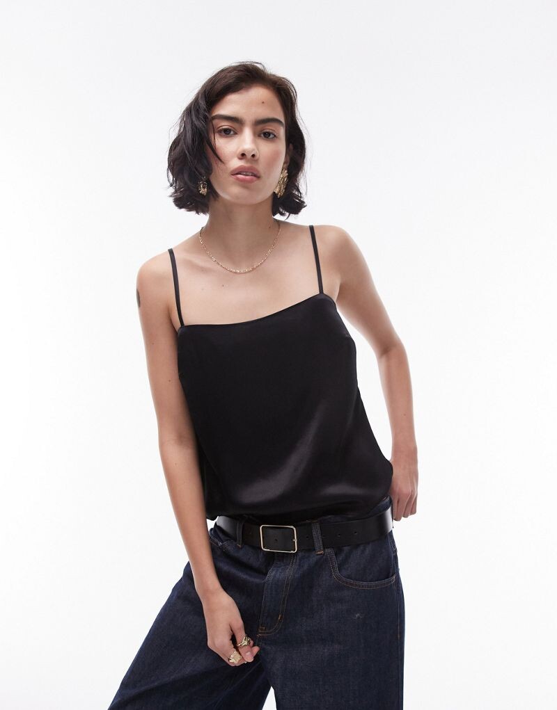 

Черный топ на тонких бретелях Topshop 90s