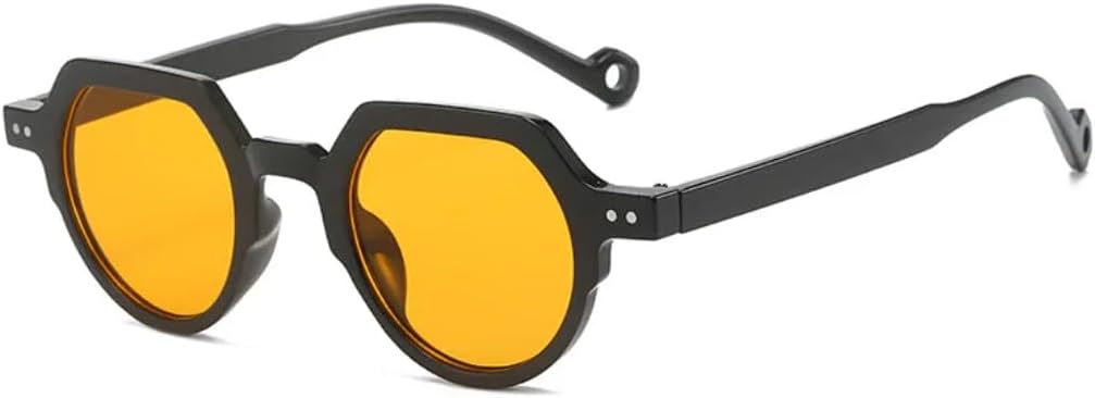 

Модные маленькие овальные солнцезащитные очки для женщин, асимметричные квадратные, винтажные, в стиле панк, с заклепками, конфетного цвета, мужские, UV400 UATXTAU, Black Yellow