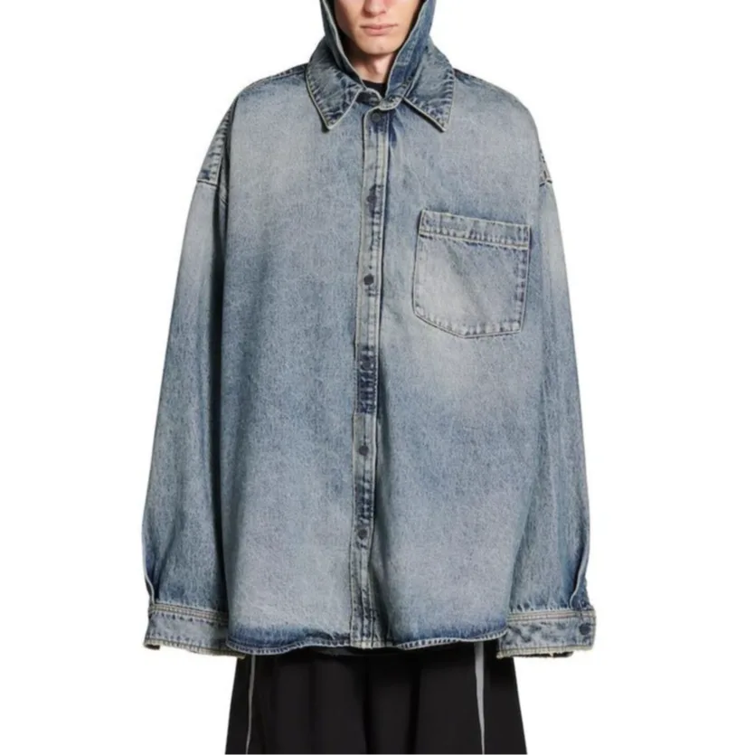 Джинсовая рубашка с длинными рукавами и воротником Balenciaga, синий — фото 4