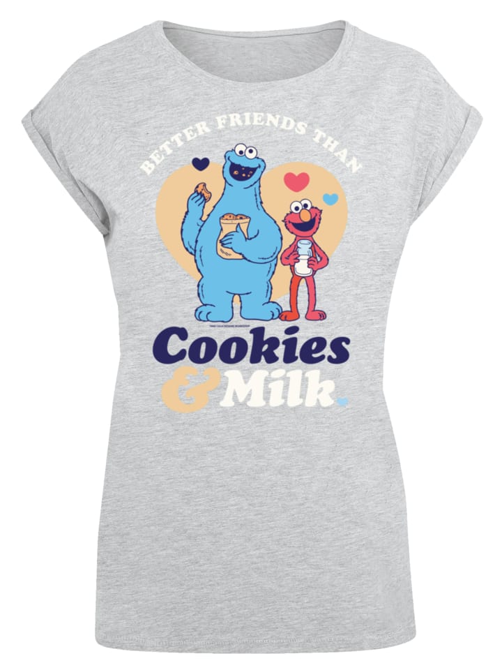 

Футболка F4NT4STIC Extended Shoulder T-Shirt Sesamstraße Cookies & Milk, пятнистый серый