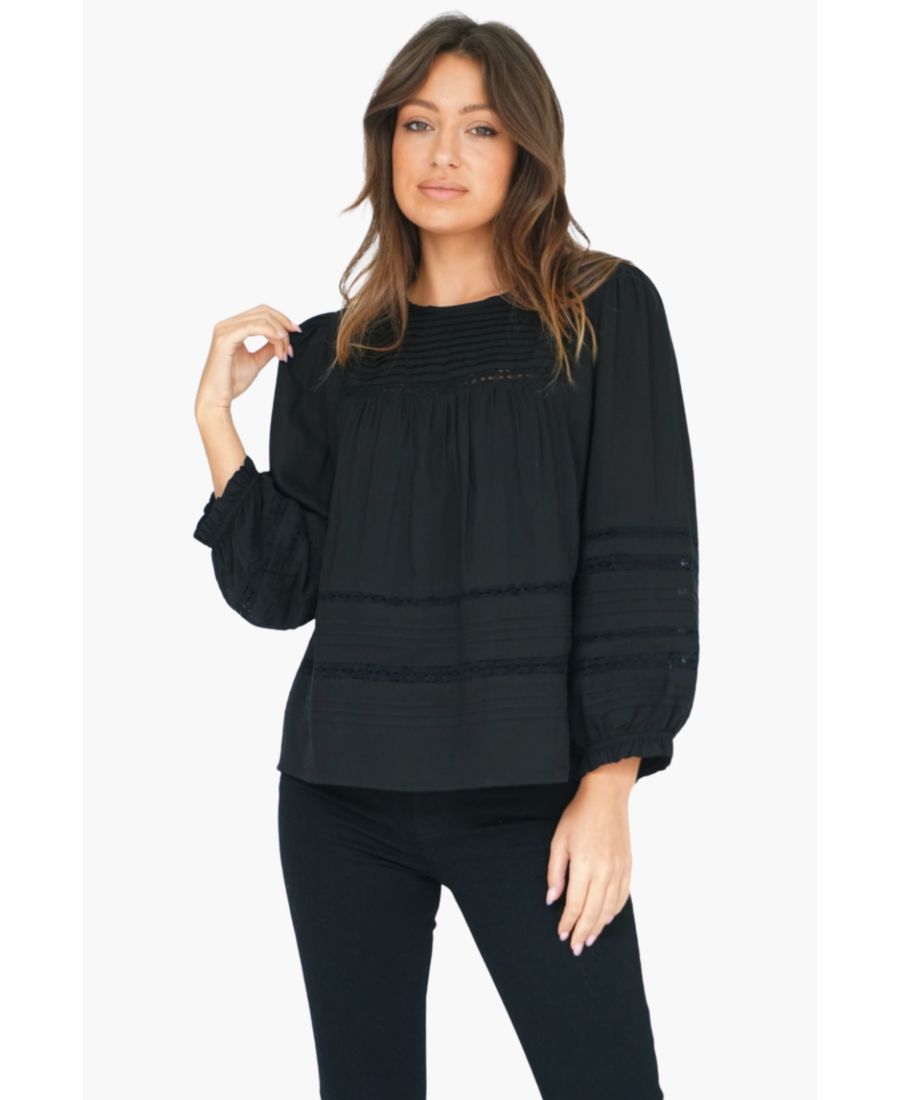 

Женская хлопковая блузка цвета Ураган с кружевом, черная Paneros Clothing, Black