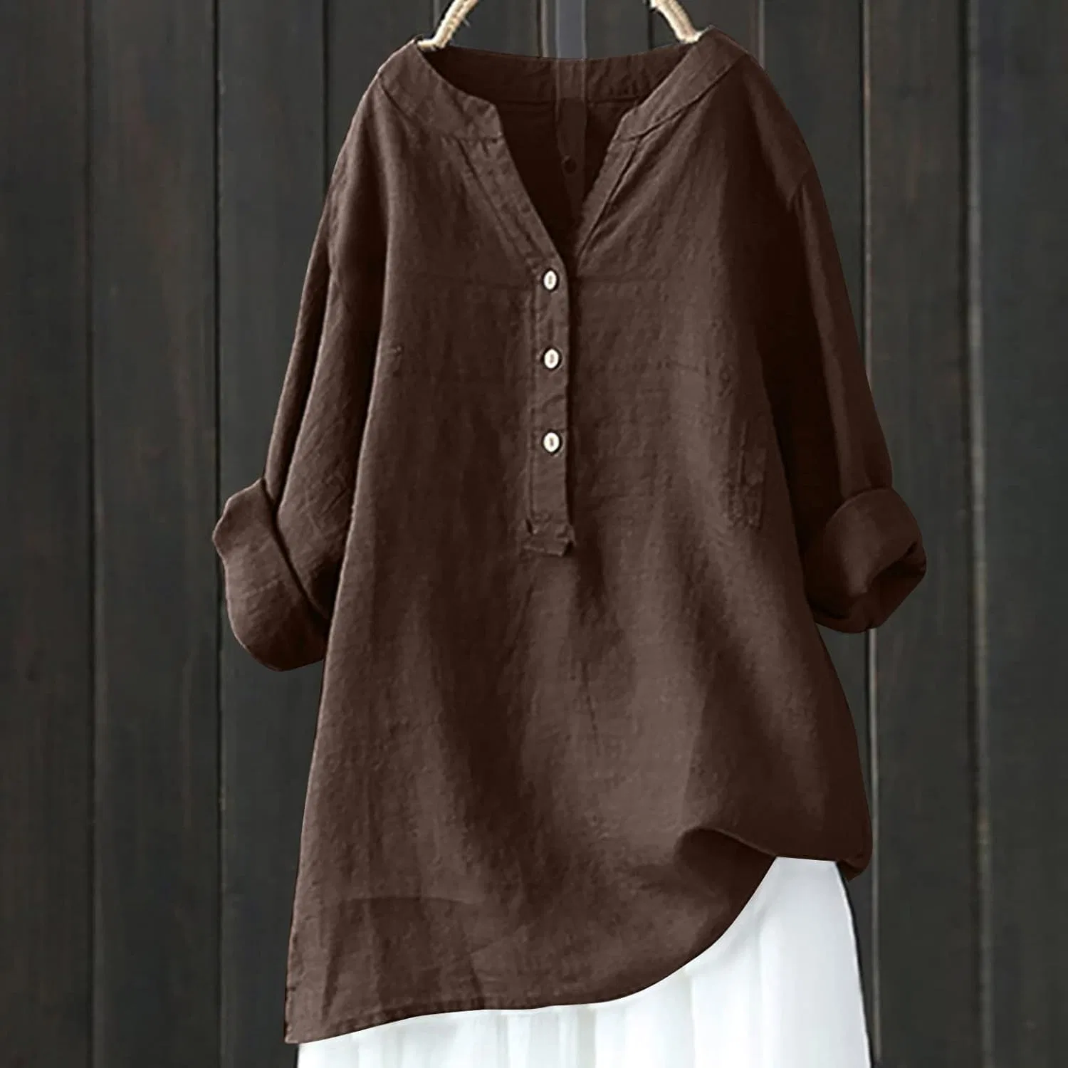 Женская футболка свободная Cotton Linen, цвет Coffee — фото 2