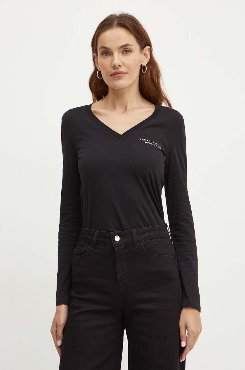 

Хлопковый топ с длинными рукавами Armani Exchange, черный