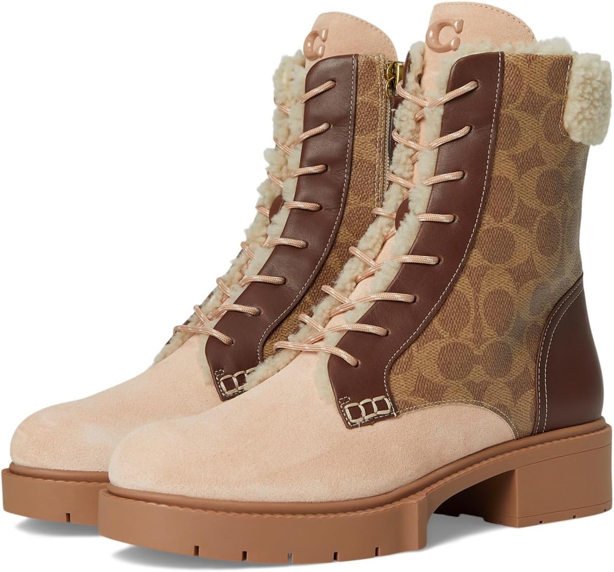Ботинки COACH Leighton Signature Shearling Bootie, цвет Tan/Pale Blush