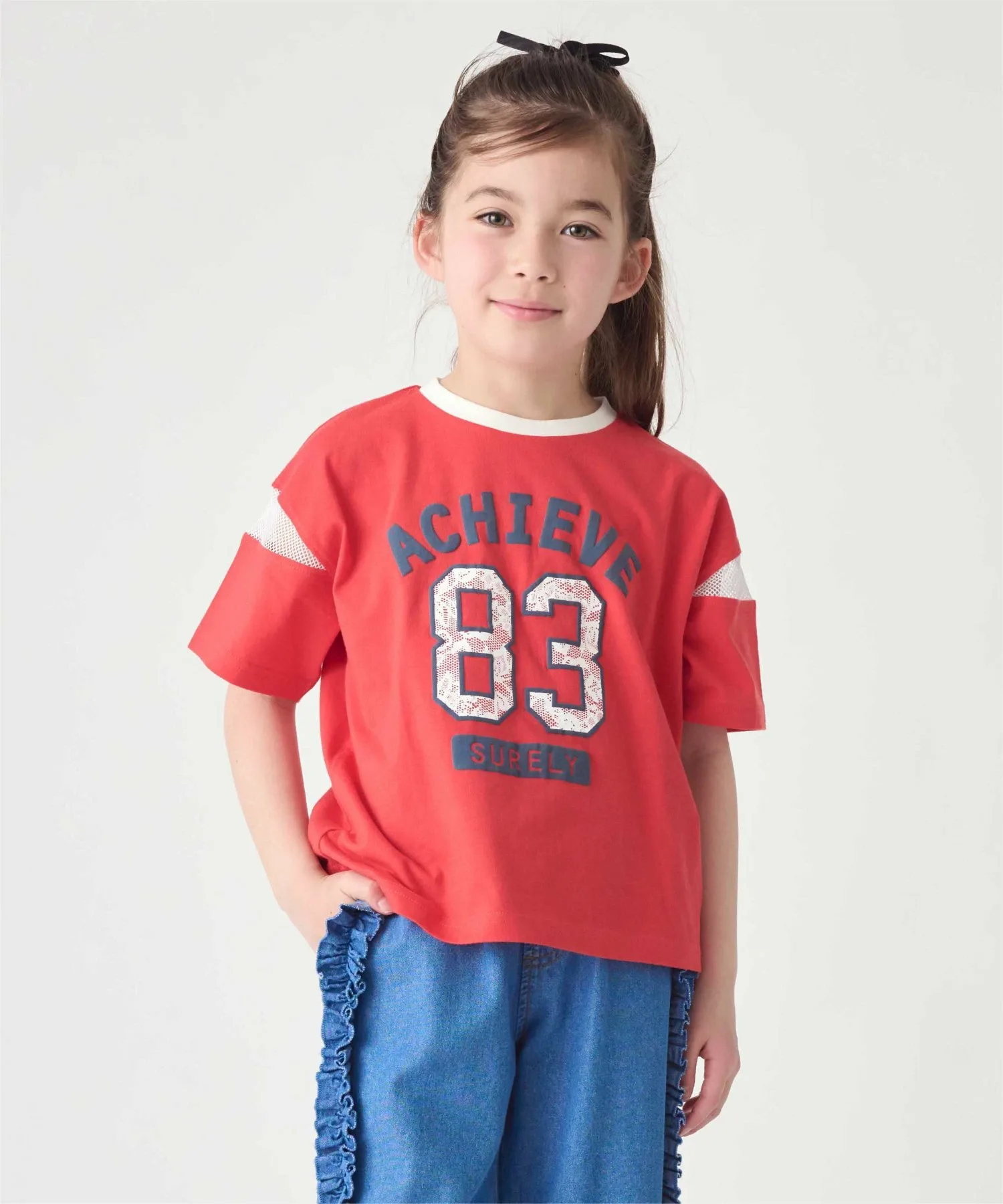 Футболка с сетчатыми рукавами Ever Closet, Light Red