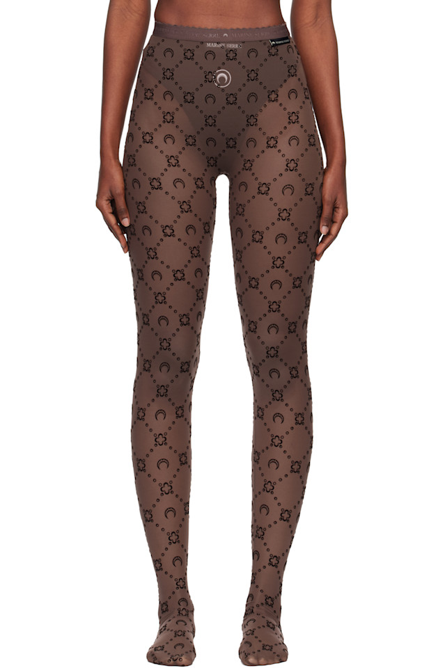 

Marine Serre Эксклюзивные коричневые колготки Ssense из переработанной сетчатой ткани с флоком