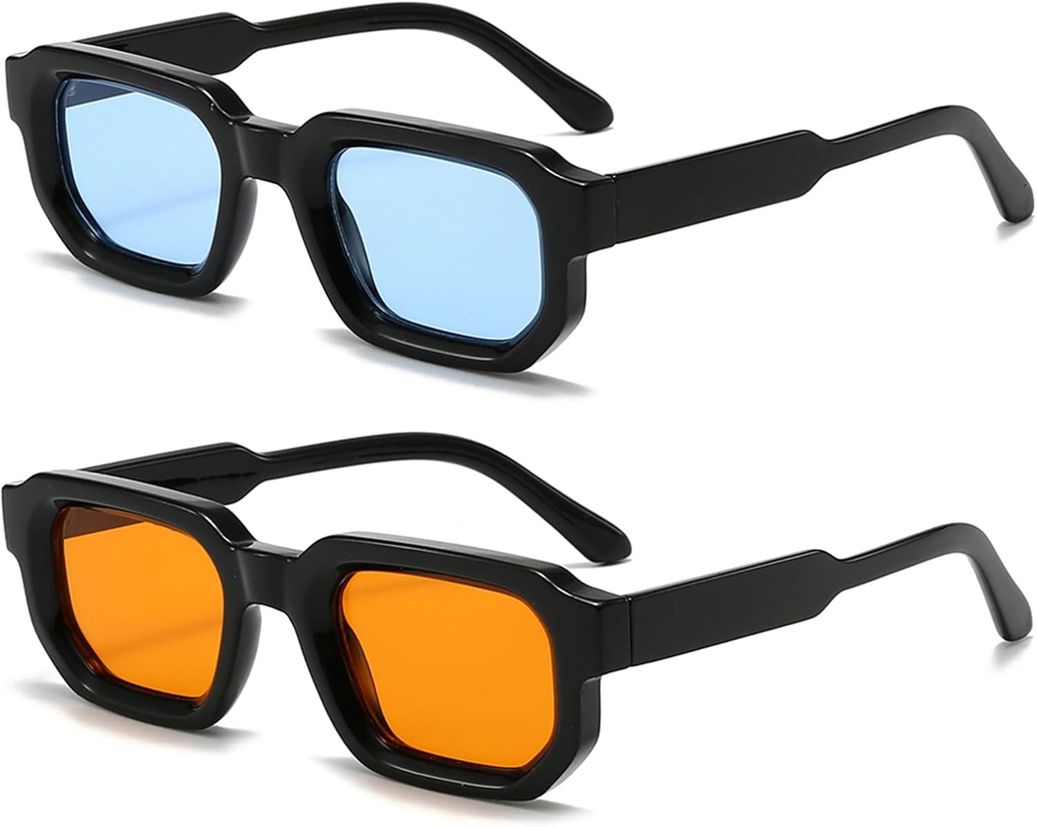 

Солнцезащитные очки в стиле ретро прямоугольной формы для мужчин и женщин. Модные солнцезащитные очки в маленькой квадратной оправе с толстой рамкой в ​​стиле 90-х. Винтажные очки SUNBSR, 2pack(black/Orange+black/Blue)