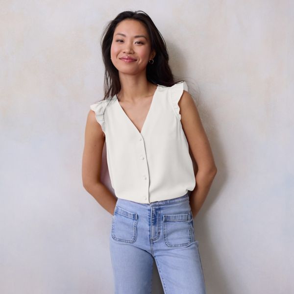 

Женский топ с V-образным вырезом и рюшами на плечах Lc Lauren Conrad, цвет white knight