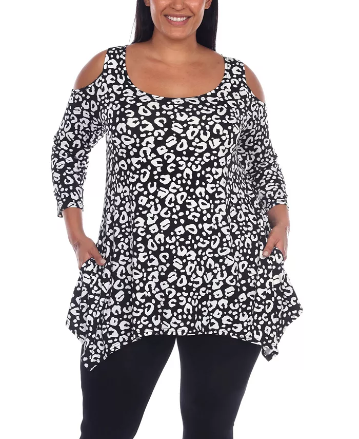 

Туника с открытыми плечами в леопардовом принте plus size White Mark, мультиколор