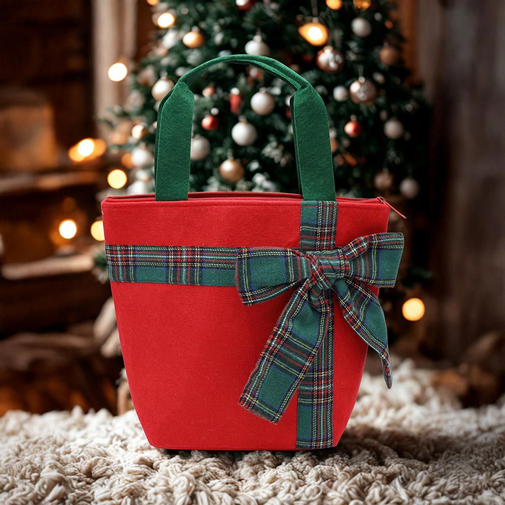 

Клетчатая сумка-шопер с бантом в новогоднем стиле FASHNZFAB, красный