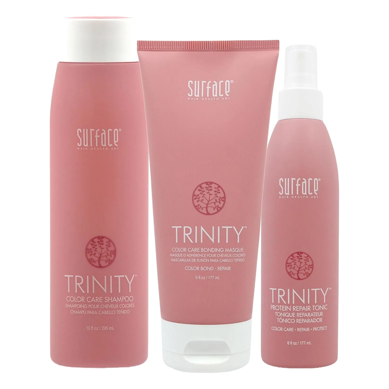 Набор для ухода за окрашенными волосами Surface Hair Best: шампунь и маска Trinity, а также тоник Trinity Repair Tonic для предотвращения выцветания и максимального восстановления, 3 предмета.