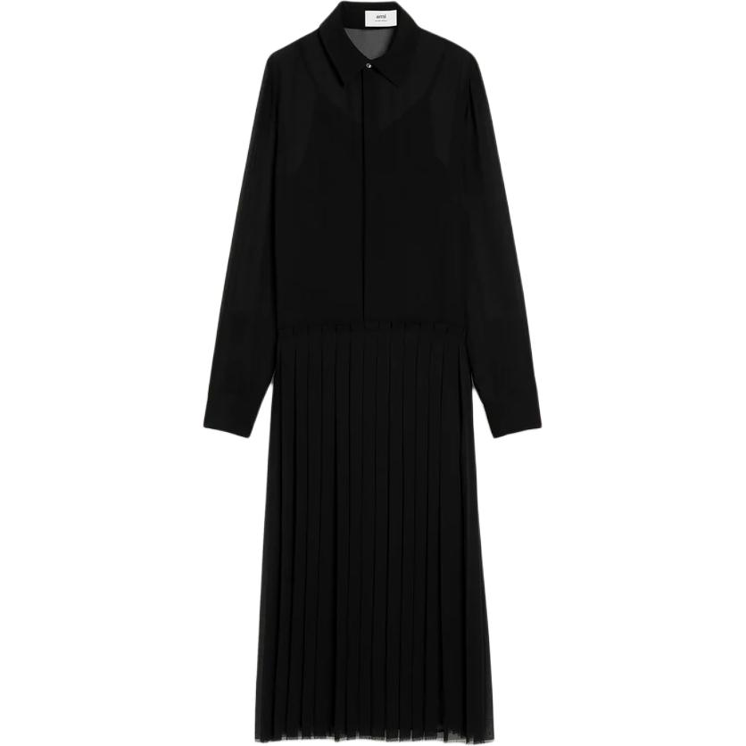 

Ami Paris платье миди с длинными рукавами и плиссировкой AMIPARIS, черный