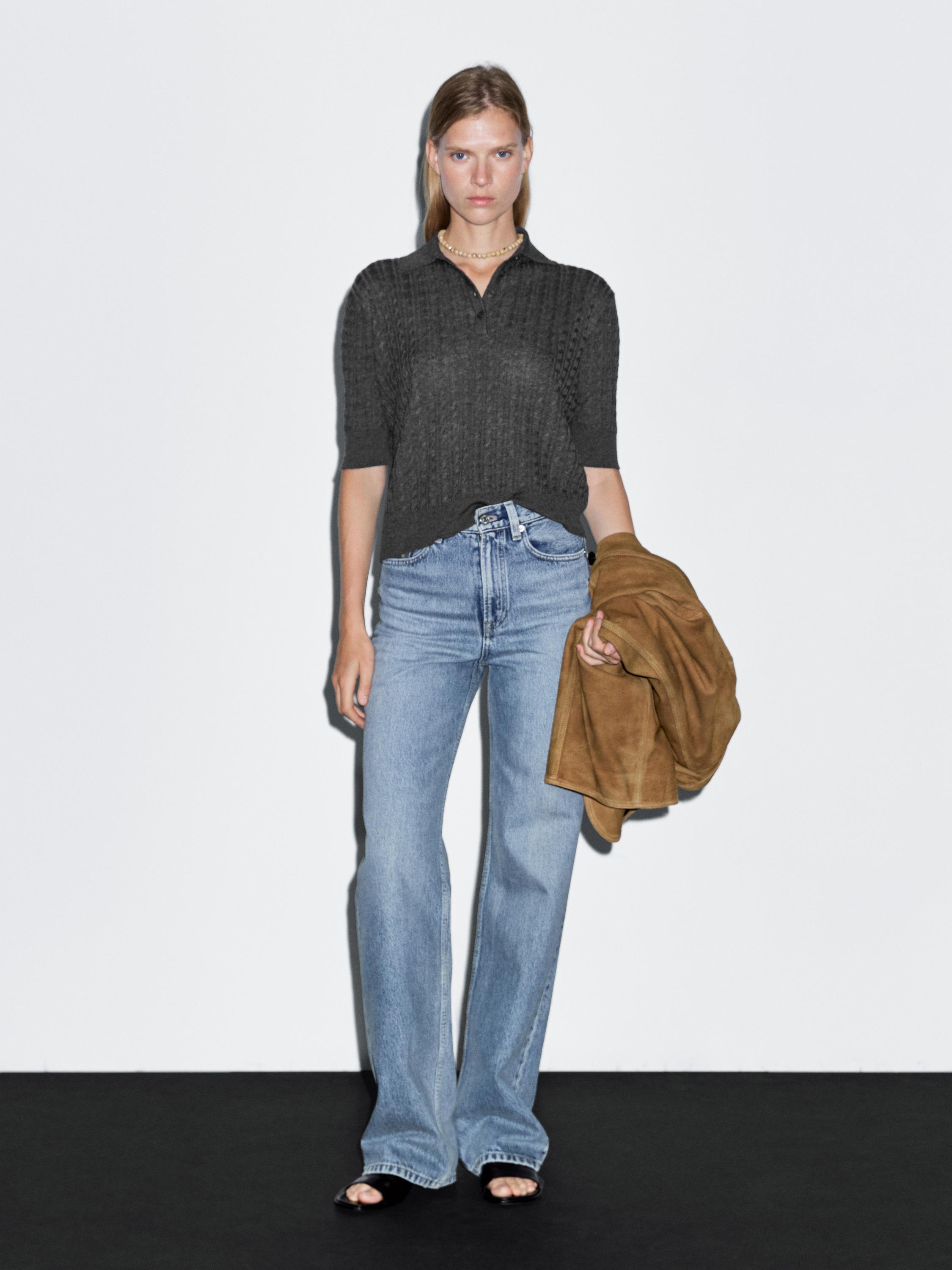 

Рубашка-Поло из шерстяной смеси с косичным переплетением Massimo Dutti, антрацитово-серый