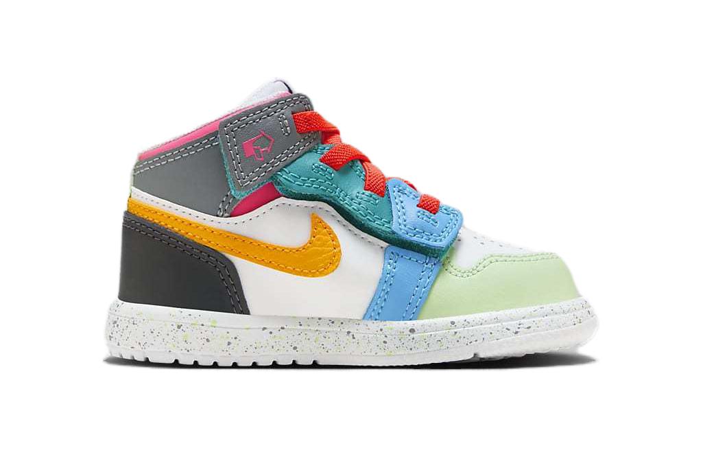 Детские баскетбольные кроссовки Air 1 Mid Top устойчивые к истиранию сине-оранжевые для малышей Jordan — фото 2
