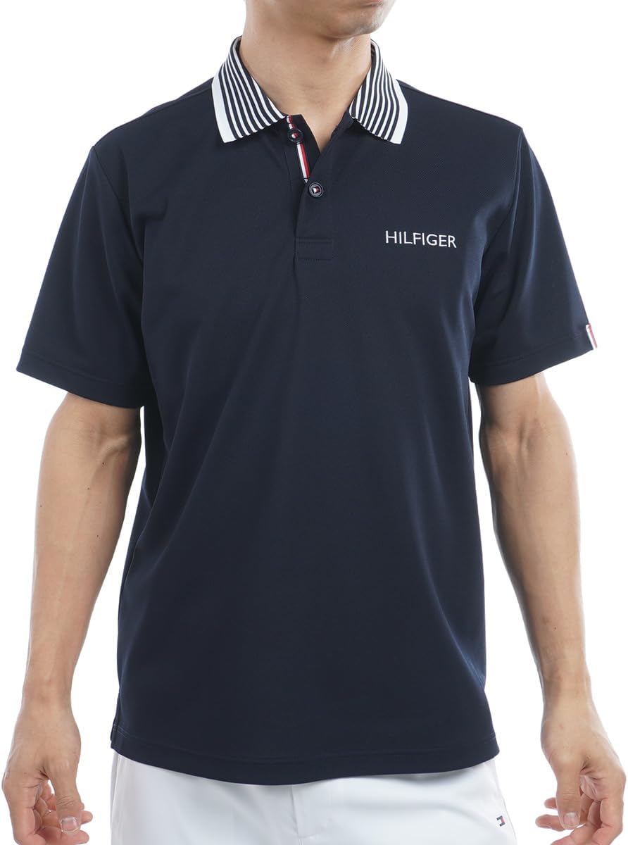 Классическая мужская рубашка-поло Tommy Hilfiger Golf THMA533, цвет меланж, с коротким рукавом, темно-синий