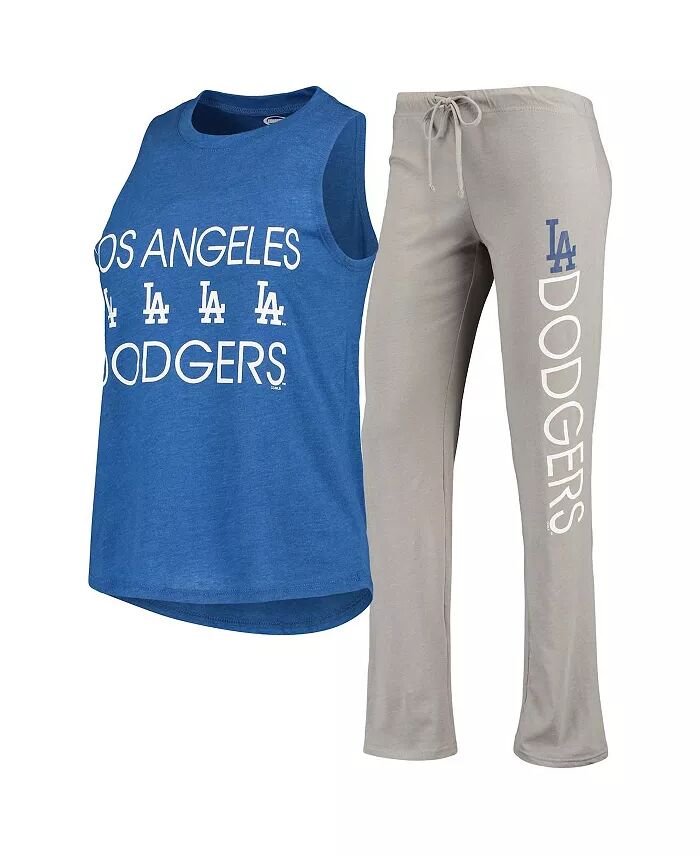 

Женский серый и королевский комплект для сна Los Angeles Dodgers Meter Muscle с майкой и брюками Concepts Sport