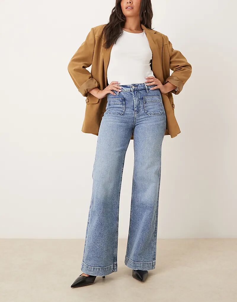 

Джинсы Gina Tricot с широкими штанинами и передними карманами, темно-синего цвета