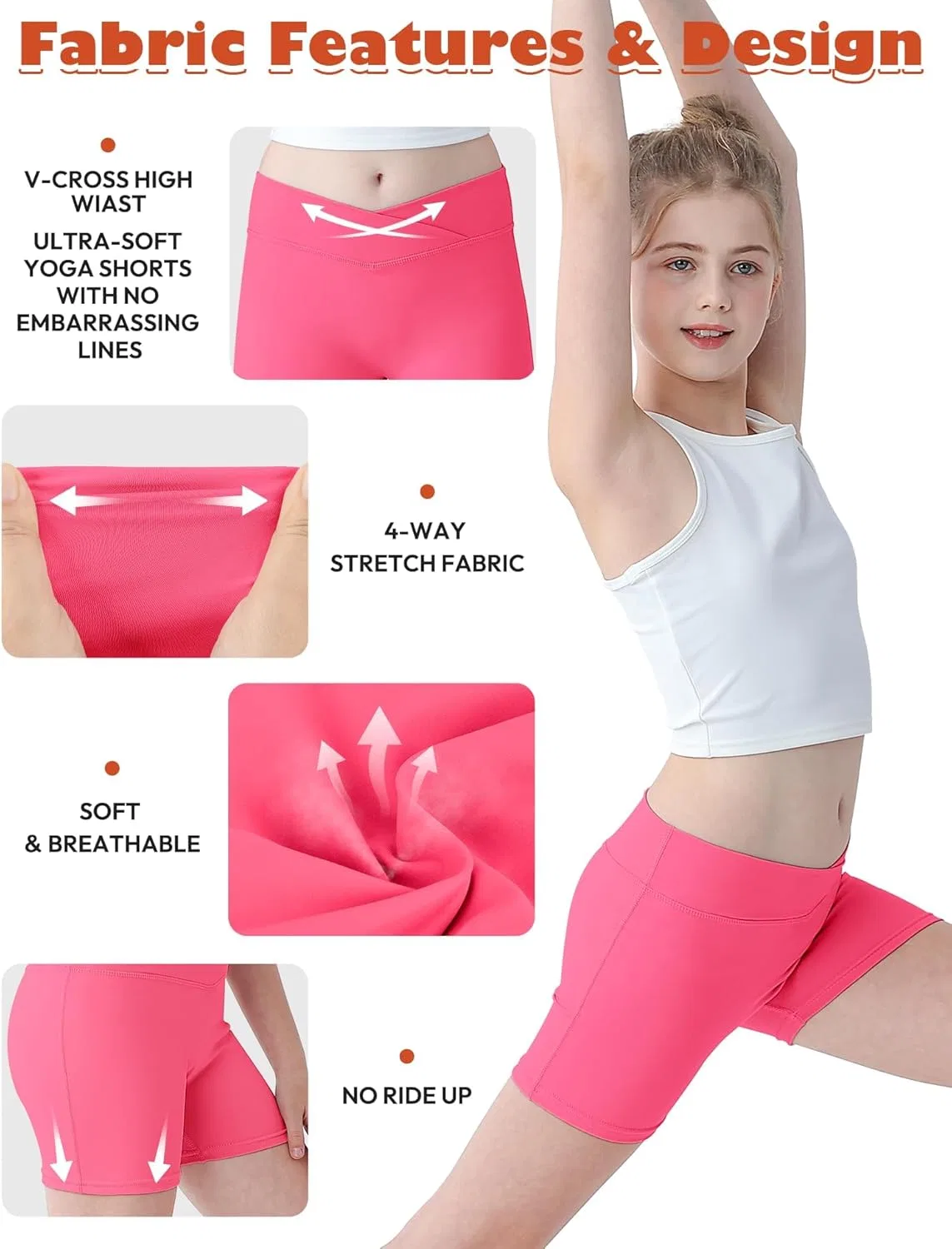 Шорты велосипедные для девочек V Cross с высокой талией Guicizi, Hot Pink — фото 4