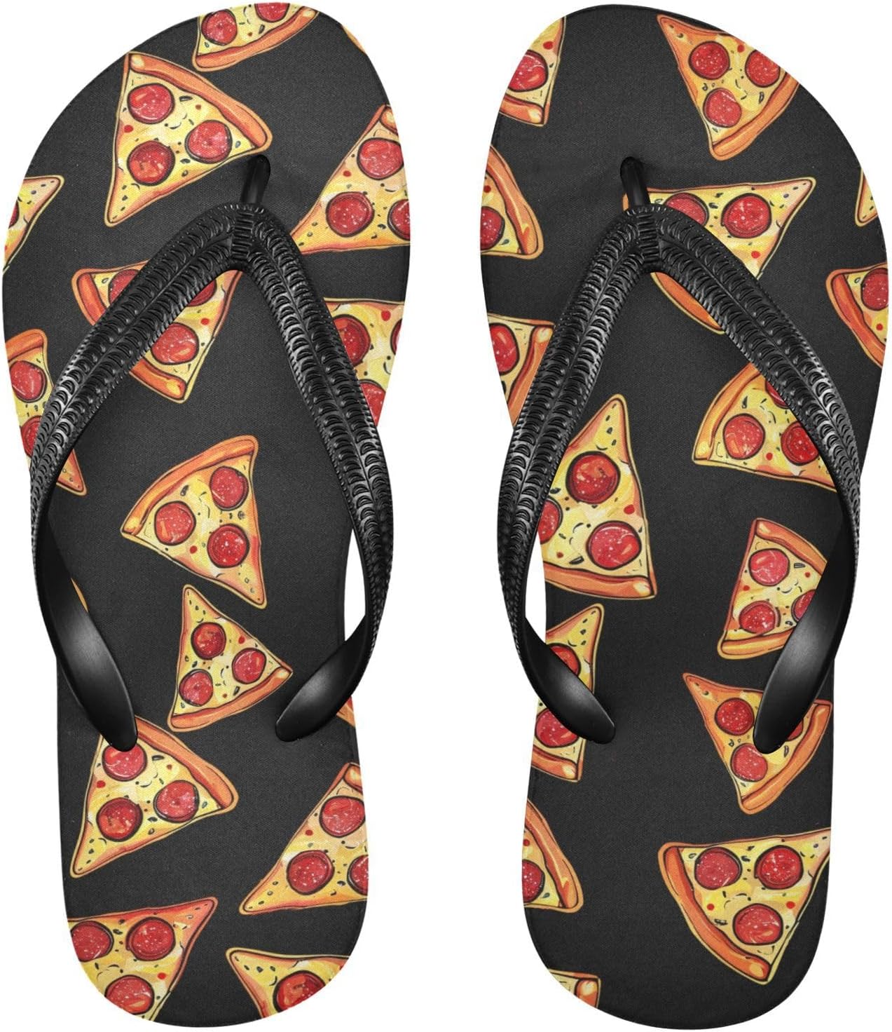 

Женские и мужские шлепанцы SPRIPORT Pizza Black Slim с удобной подошвой, мягкие сандалии с резиновой противоскользящей подошвой для улицы, летние сандалии для прогулок по пляжу, Multicoloured