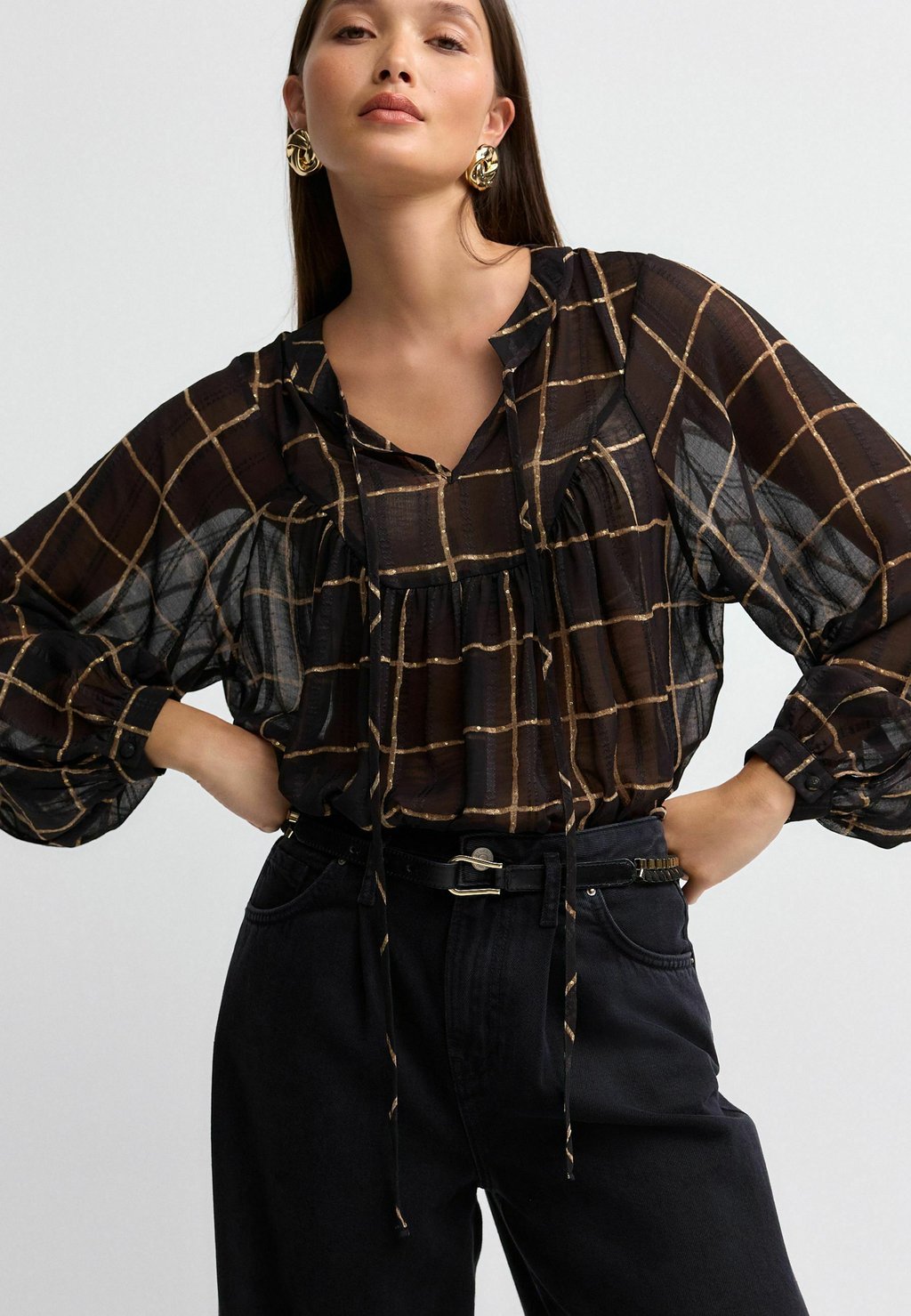 

Блуза LONG SLEEVE TIE NECK Next, черный