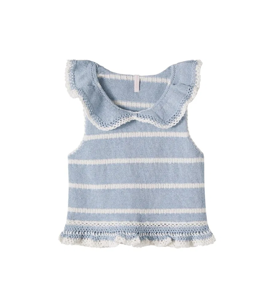 Полосатый вязаный топ из хлопковой смеси Zimmermann Kids, синий