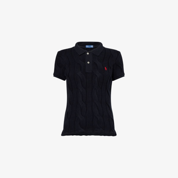 

Хлопковая поло с короткими рукавами и узором "косичка" Polo Ralph Lauren, черный