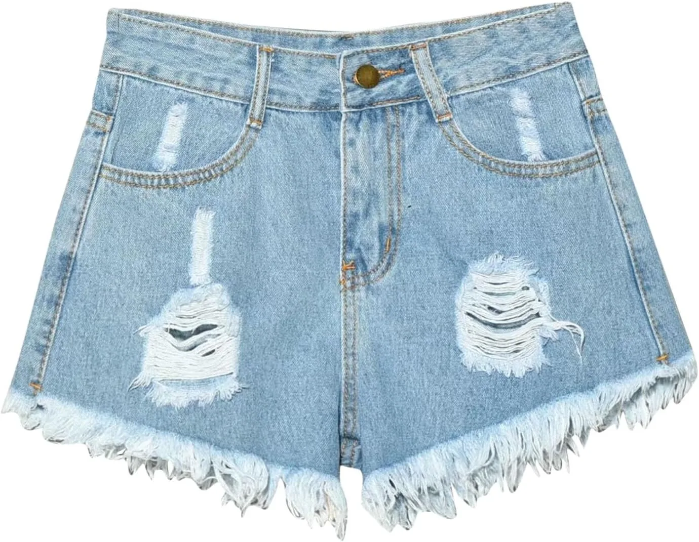 

Джинсовые шорты с высокой талией, рваные, с бахромой