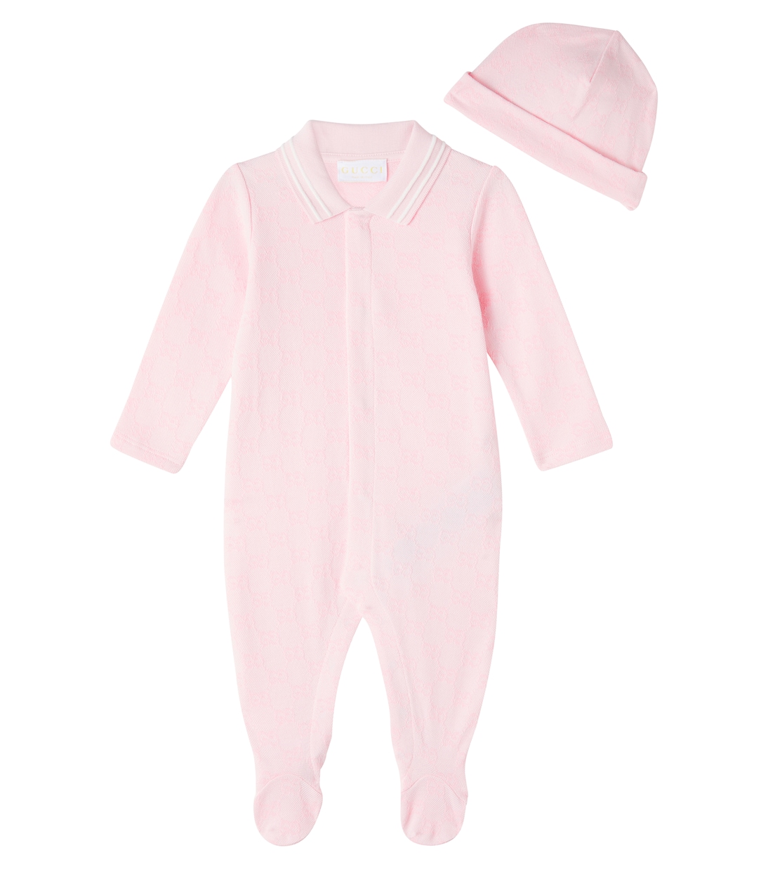 

Детский комплект из хлопкового боди и шапочки Baby GG Gucci Kids, Baby Pink/Mix