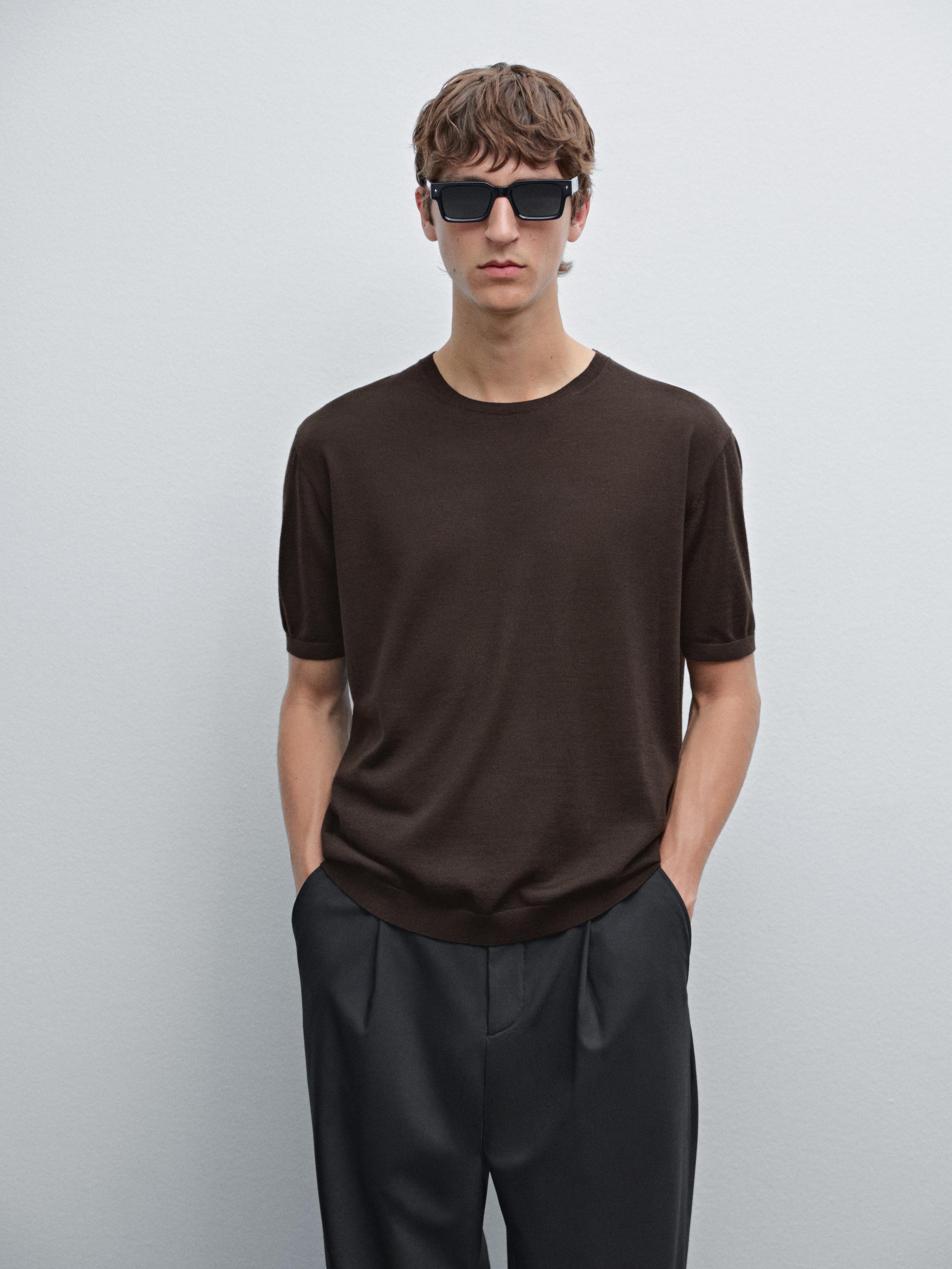 

Футболка с короткими рукавами из шерстяной смеси Massimo Dutti, коричневый