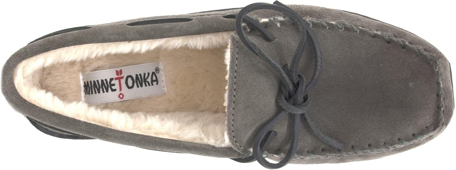 Мужские тапочки Minnetonka с плюшевой подкладкой и жесткой подошвой, серый — фото 2