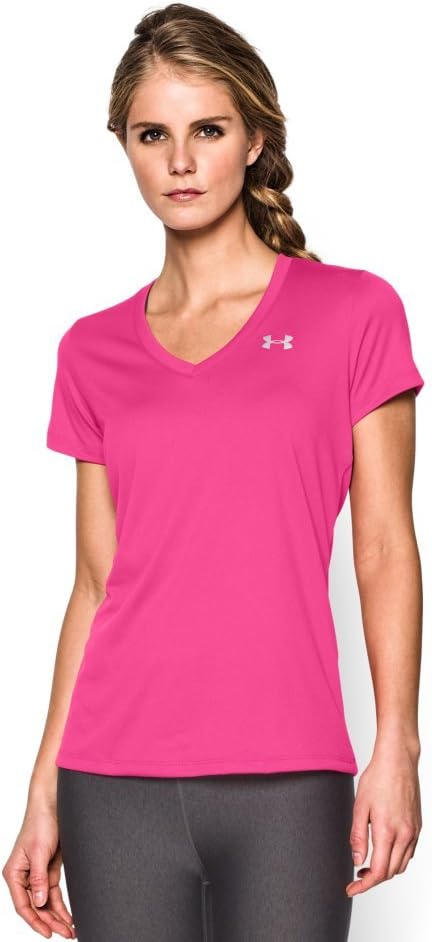 

Under Armour женская футболка Tech V-Neck с коротким рукавом, (652) Rebel Pink/Metallic Silver, Розовый, Under Armour женская футболка Tech V-Neck с коротким рукавом, (652) Rebel Pink/Metallic Silver