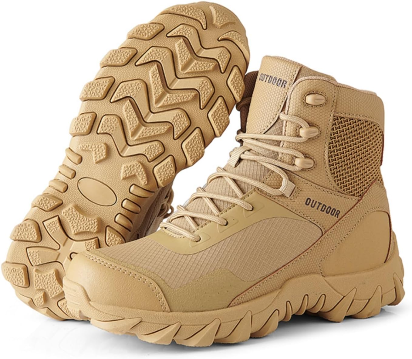 

Мужские ботинки QKLMWES средние, шнуровка, тактические военные с боковой молнией, легкие, с нескользящей подошвой, пустынные боевые ботинки для работы, коммандос, альпинизма, трекинга, армии и джунглей, бежевый
