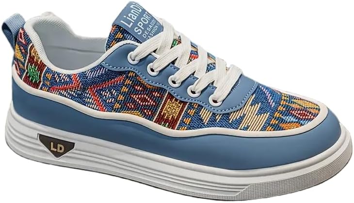 

Мужские повседневные кроссовки в винтажном стиле - синий и белый геометрический узор, низкие шнурованные обувь с искусственной поверхностью, подошва из ПВХ, стелька из ЭВА и текстильная подкладка для комфорта в течение всего дня Clolinde