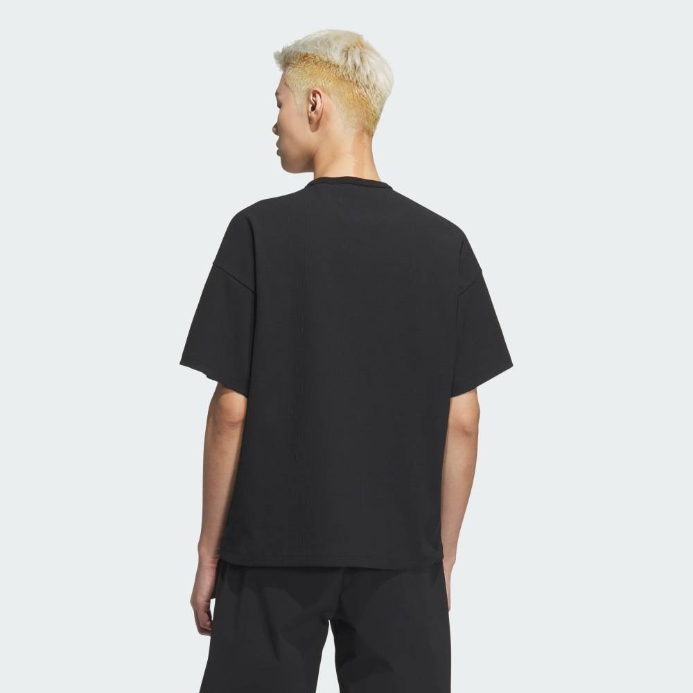 Футболка с коротким рукавом свободного кроя из вафельной ткани Adidas, black — фото 2