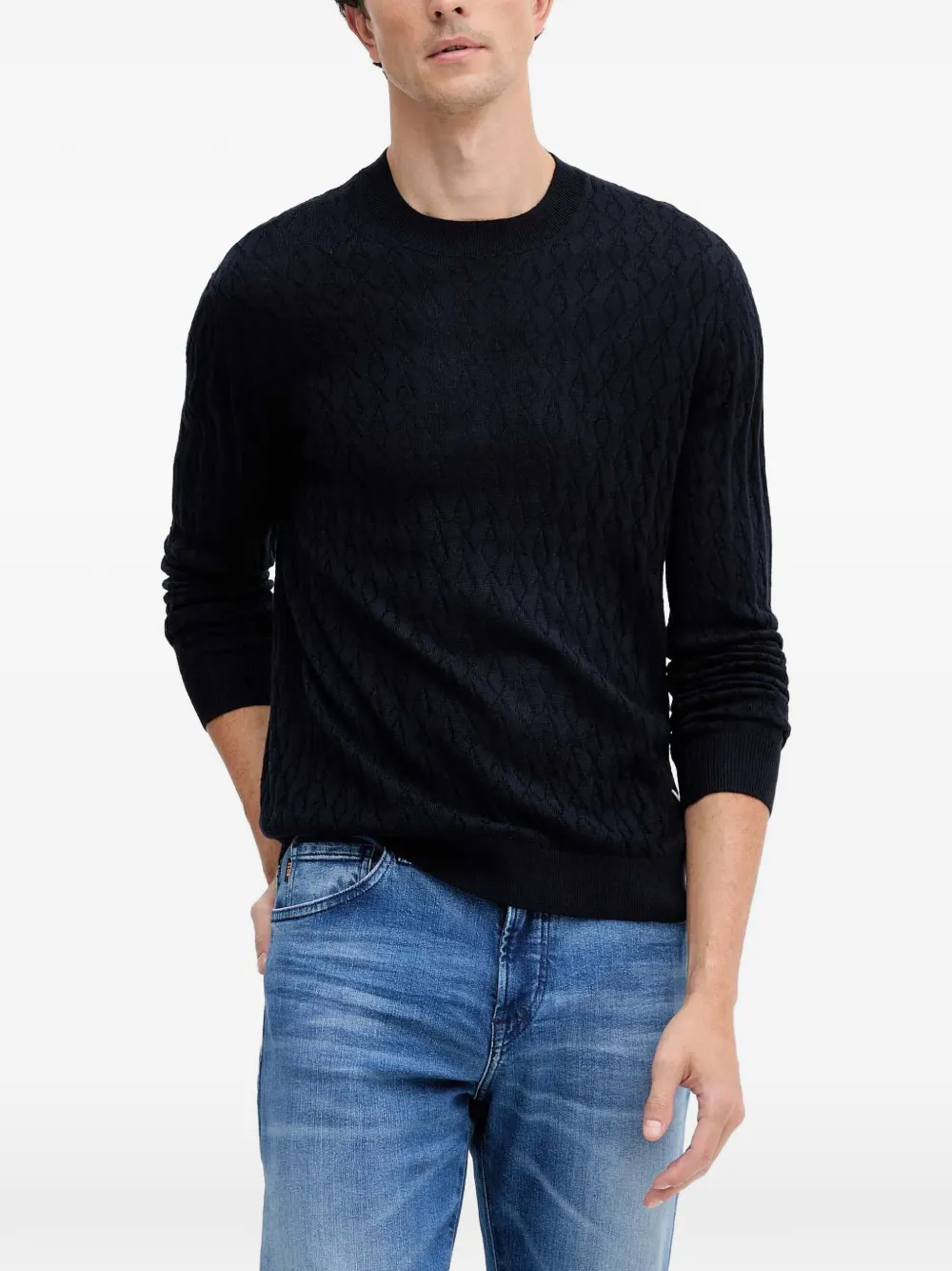 

Фактурный свитер с круглым вырезом Armani Exchange, синий