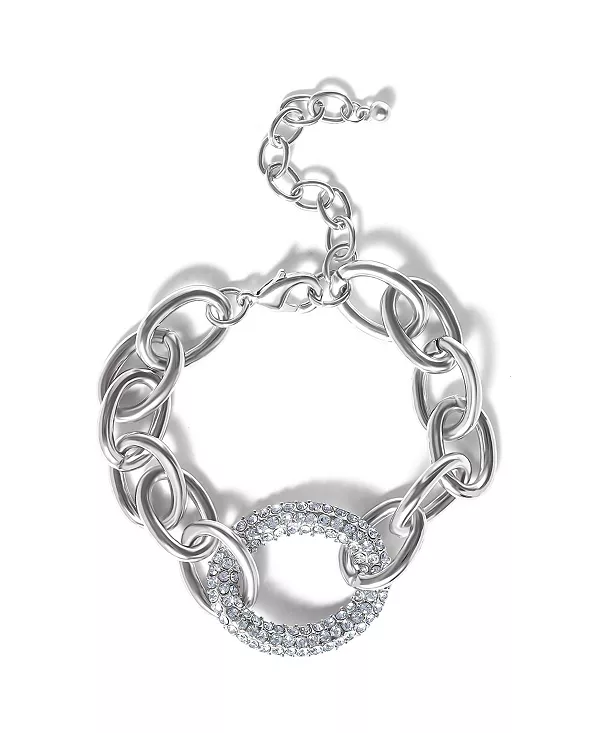 

Браслет из овальных звеньев серебристого цвета с паве Jessica Simpson, silver