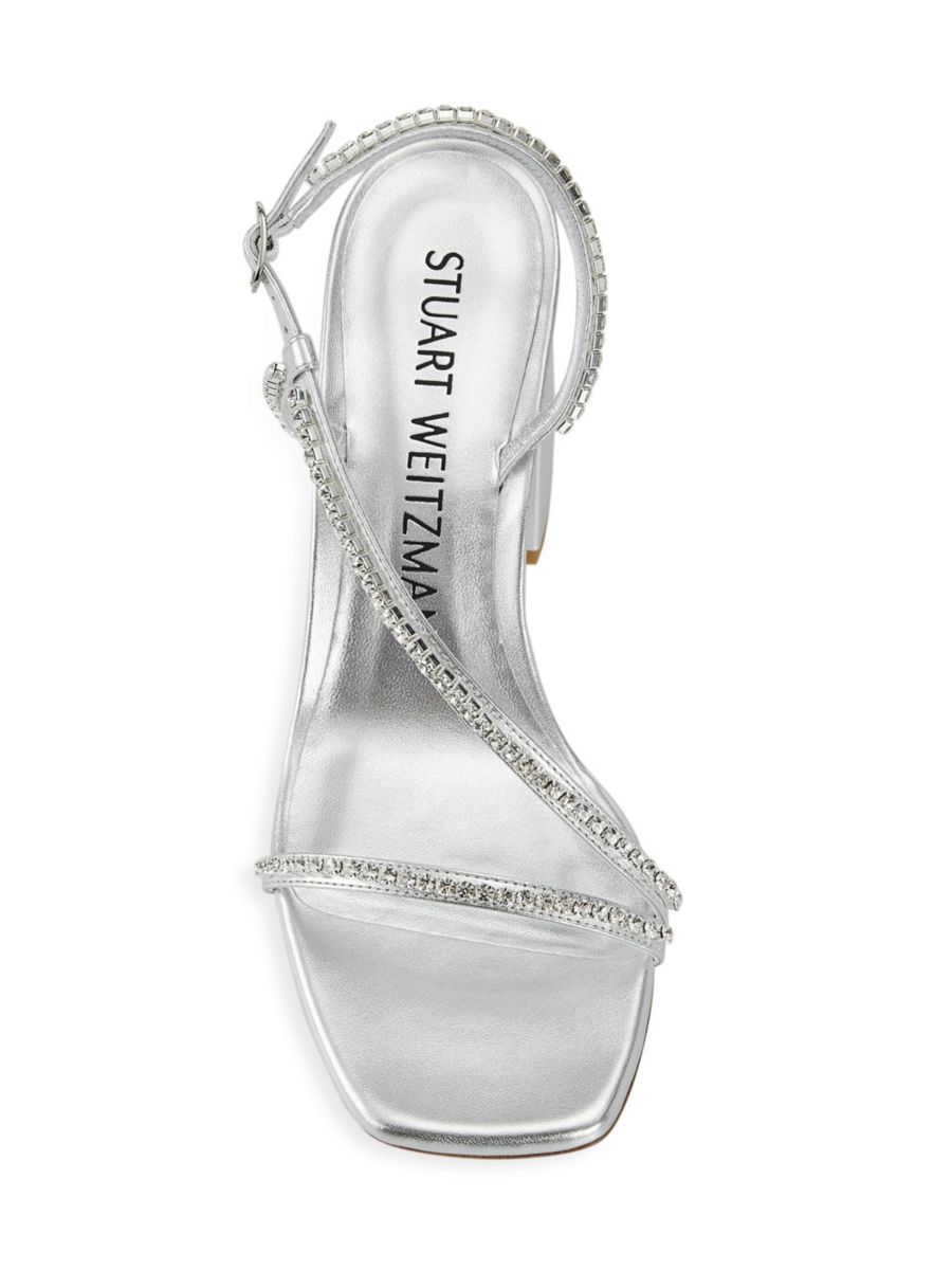Босоножки из кожи с декоративным эффектом Soiree Stuart Weitzman, цвет Silver Crystal — фото 4