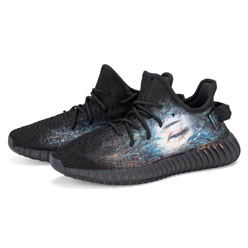 Adidas Originals Yeezy Boost 350 V2 Ink Painted Cloud Shoes Slip Resistant Low top Casual Shoes Unisex Black — фото 4