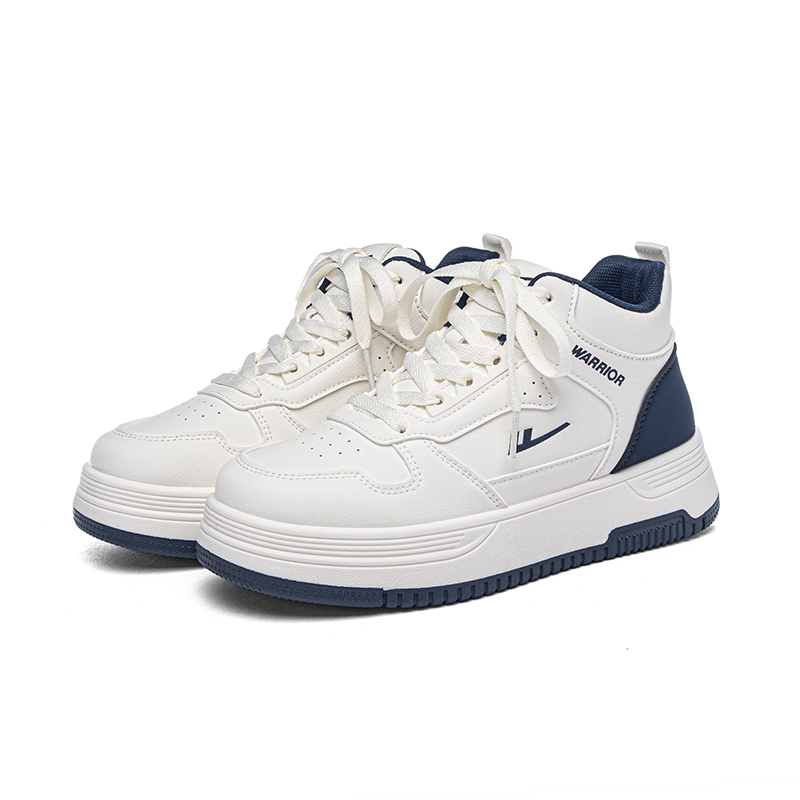 WARRIOR Синтетические кожаные утепленные нескользящие кроссовки High top Skateboard Unisex Beige Dark Blue — фото 4