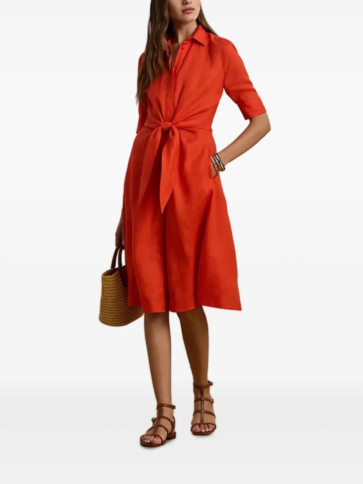 

Lauren Ralph Lauren платье миди с поясом, оранжевый