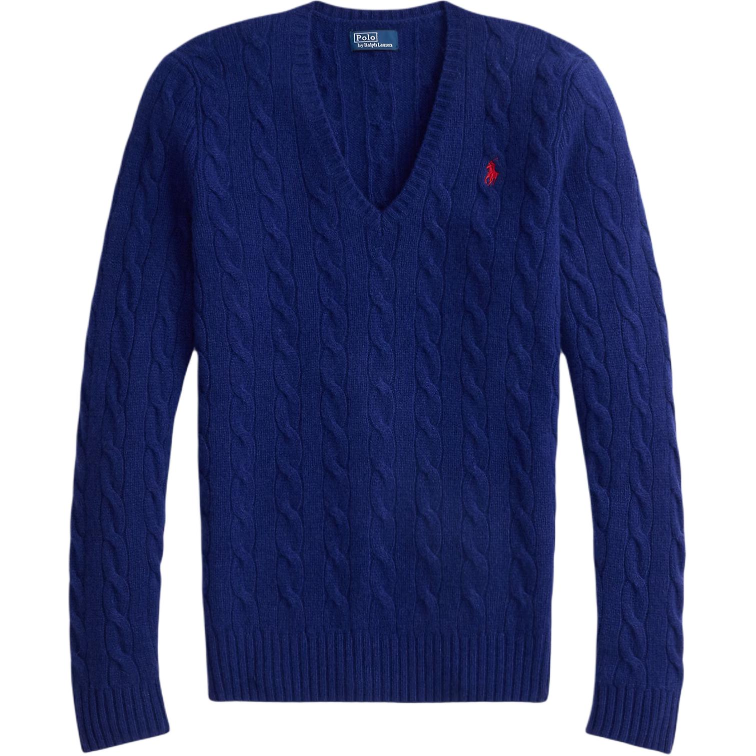 

Свитер Kimberly с V-образным вырезом и узором "косичка" Polo Ralph Lauren, winter night marine синий