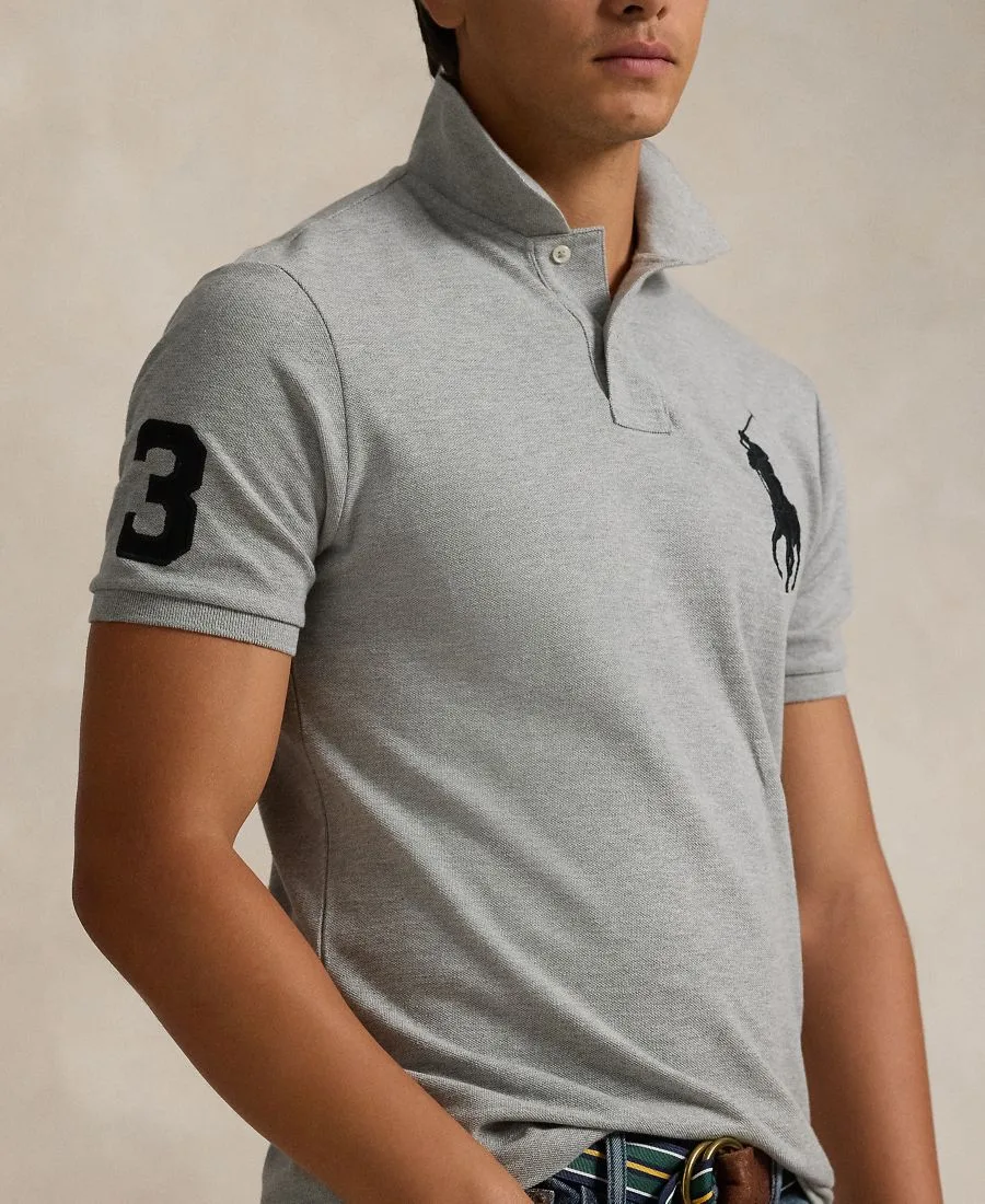 Мужская поло-рубашка Big Pony Custom Slim Fit из сетчатой ткани, стандартного и большого размера Polo Ralph Lauren, Andover Heather — фото 3